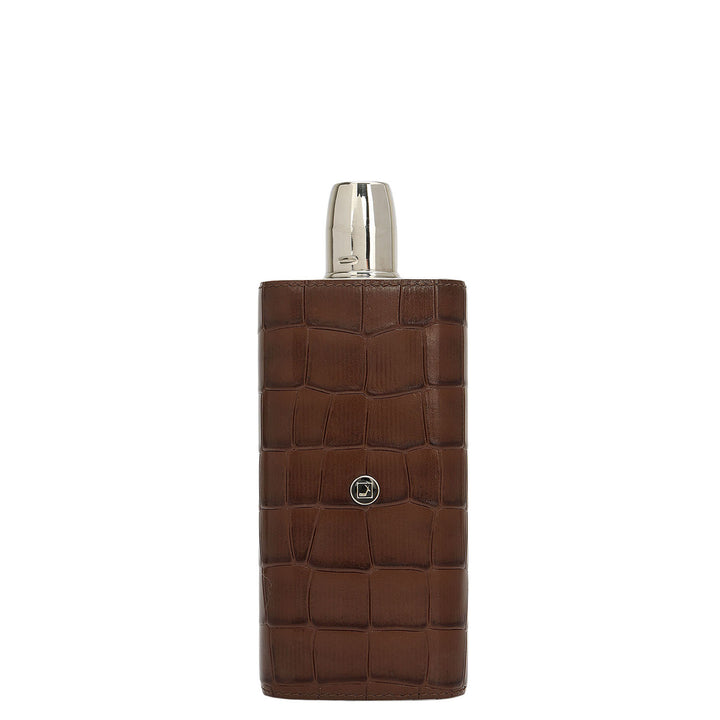 Croco Leather Bottle Case - Walnut