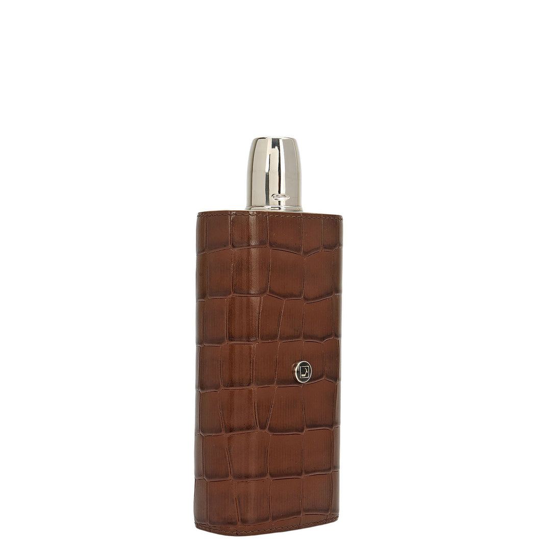 Croco Leather Bottle Case - Walnut