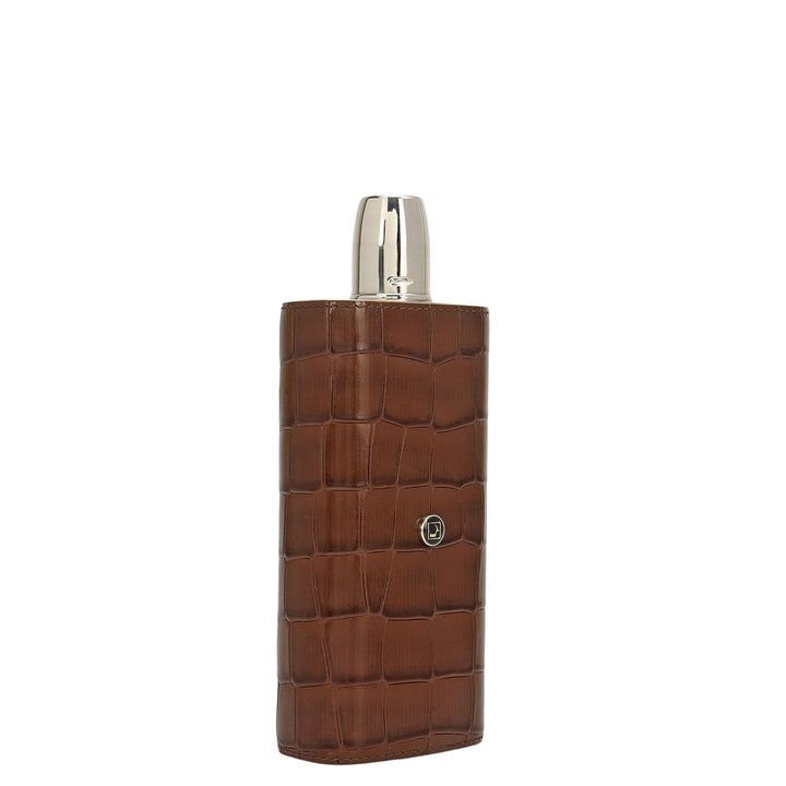 Croco Leather Bottle Case - Walnut