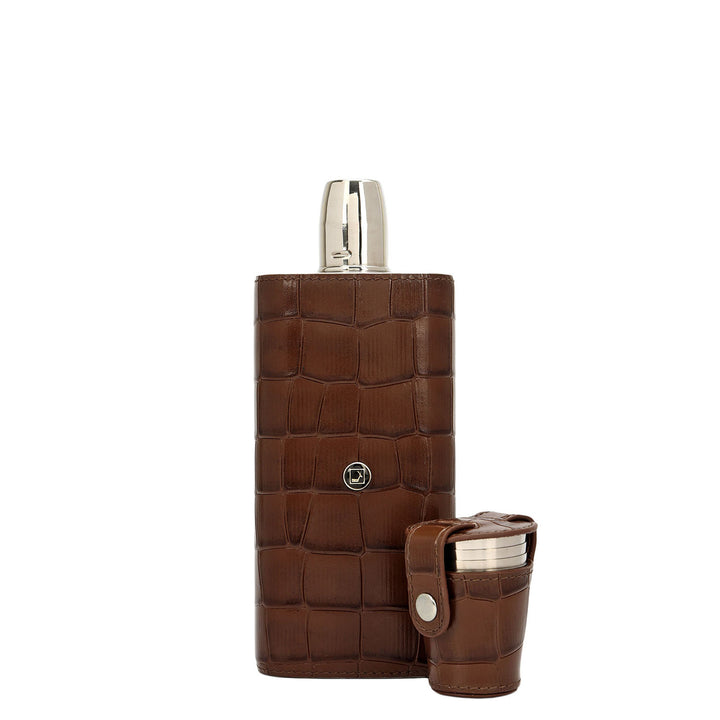 Croco Leather Bottle Case - Walnut