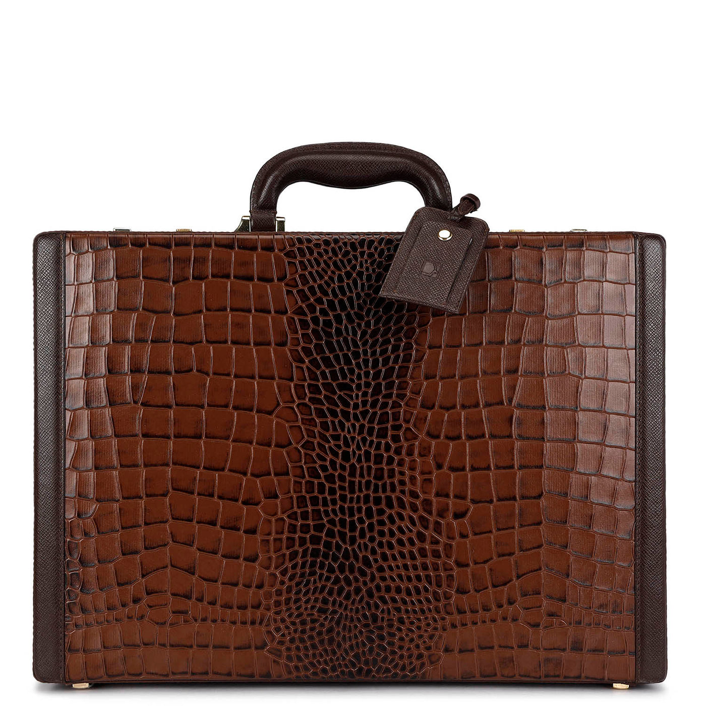 Croco Leather Brief Case - Brown