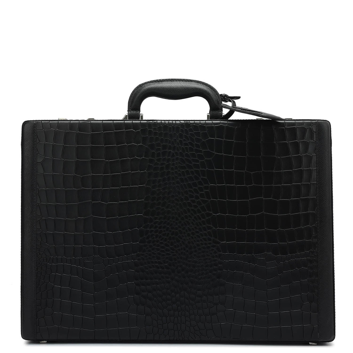 Croco Franzy Leather Briefcase - Black – Da Milano