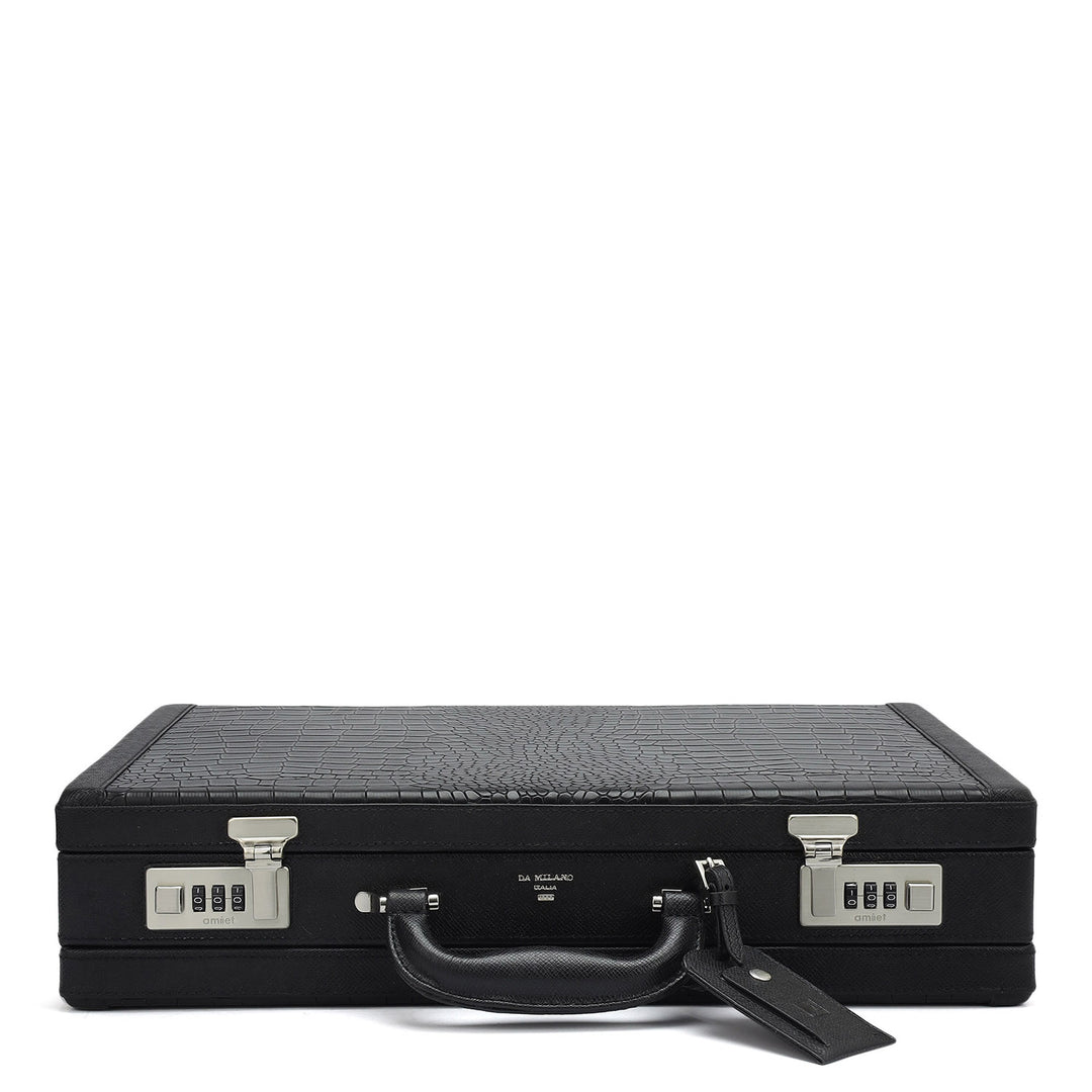 Croco Franzy Leather Briefcase - Black