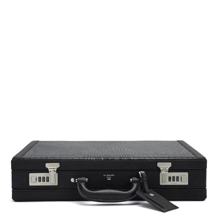 Croco Franzy Leather Briefcase - Black