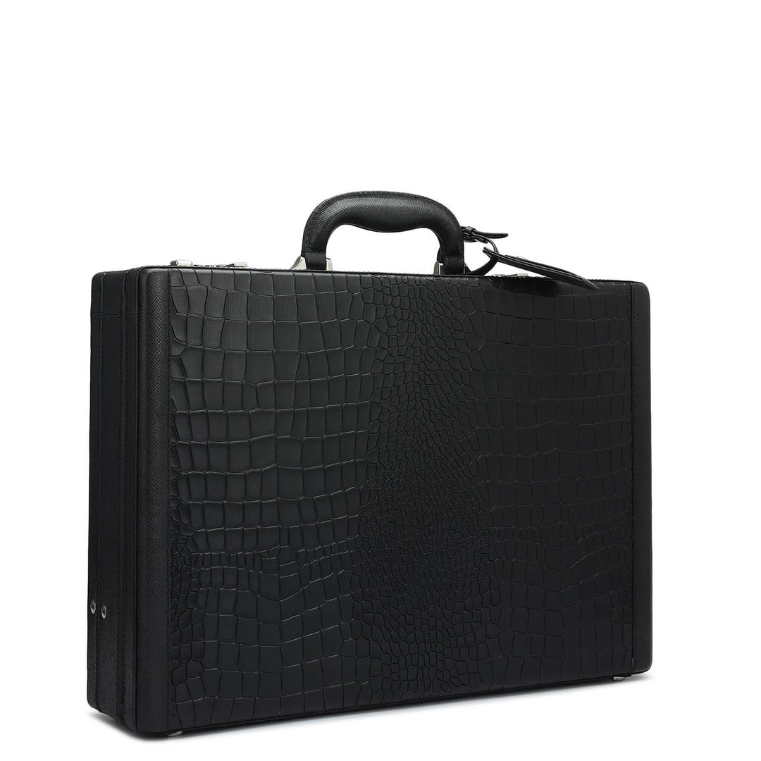 Croco Franzy Leather Briefcase - Black