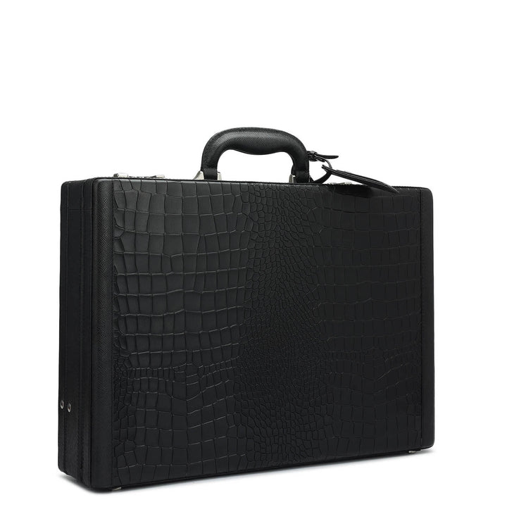 Croco Franzy Leather Briefcase - Black