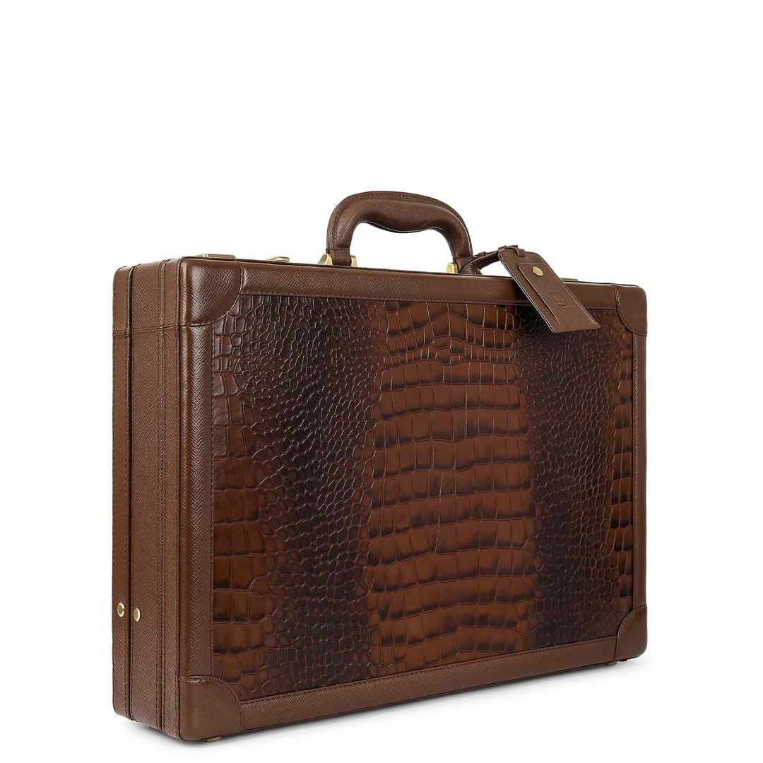 Croco-Texture Briefcase - Walnut