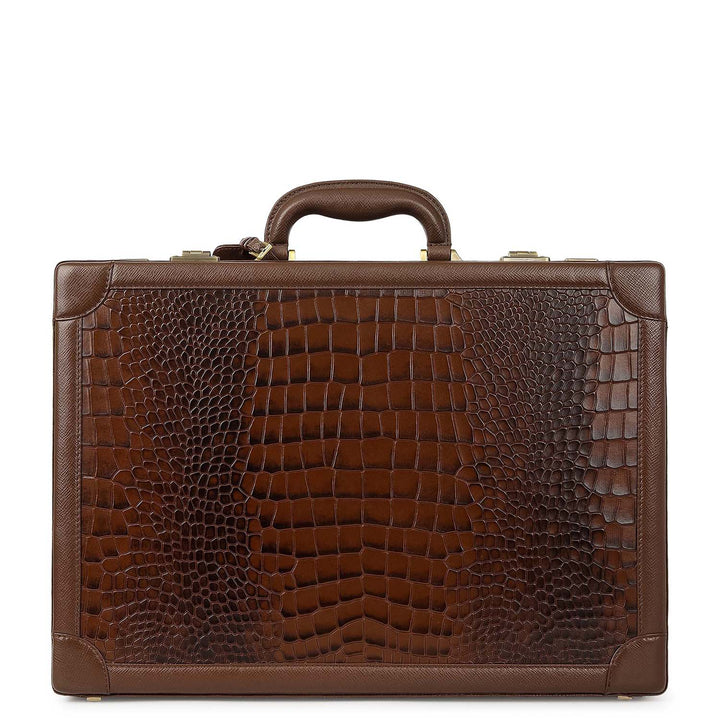 Croco-Texture Briefcase - Walnut