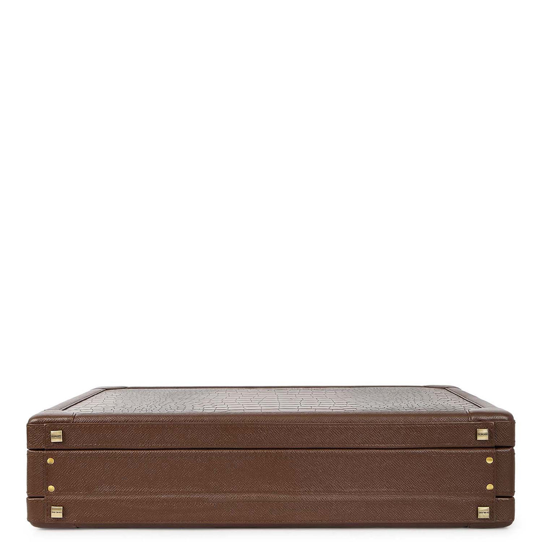 Croco-Texture Briefcase - Walnut