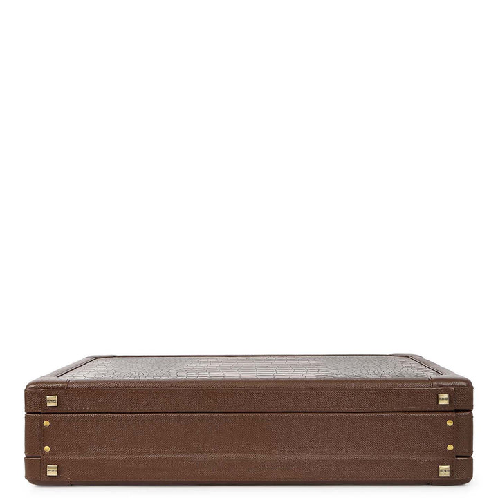 Croco-Texture Briefcase - Walnut