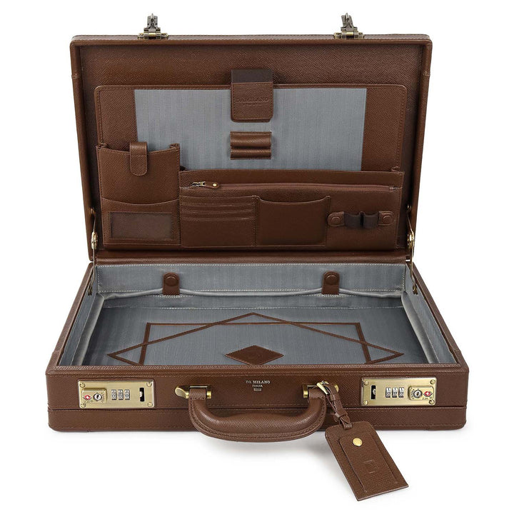 Croco-Texture Briefcase - Walnut