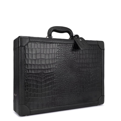 Croco Leather Brief Case - Black