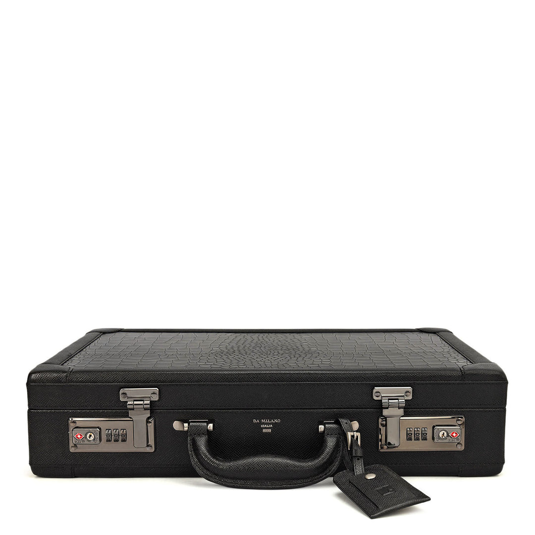 Croco Leather Brief Case - Black