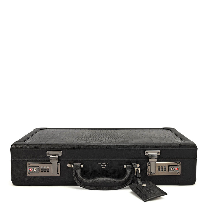 Croco Leather Brief Case - Black