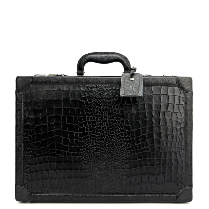 Croco Leather Brief Case - Black