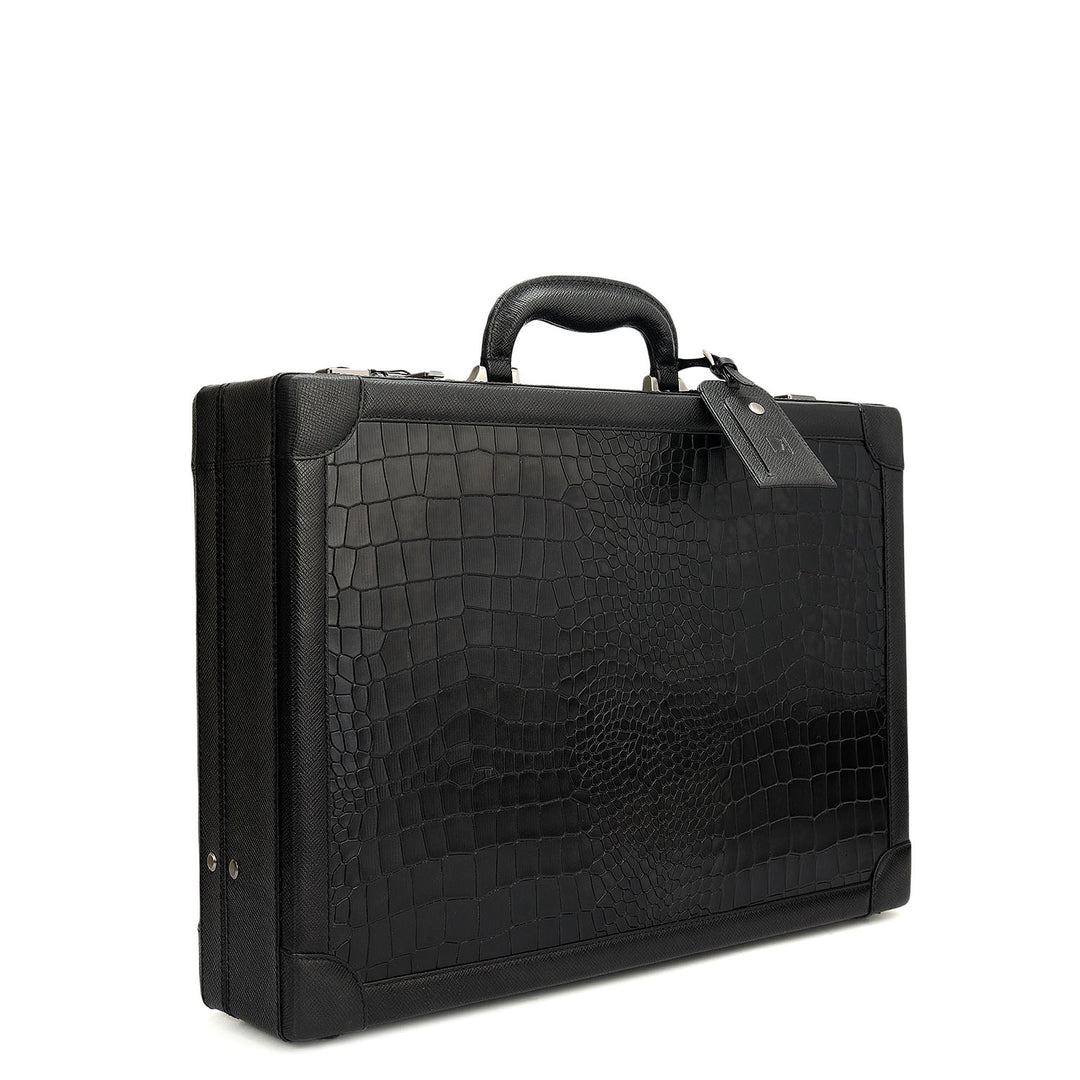 Croco Leather Brief Case - Black