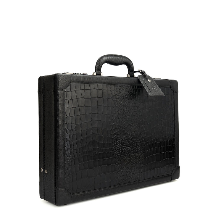 Croco Leather Brief Case - Black