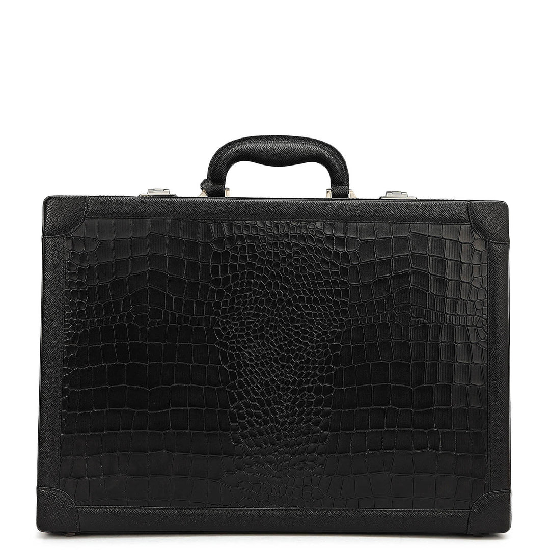 Croco Leather Brief Case - Black