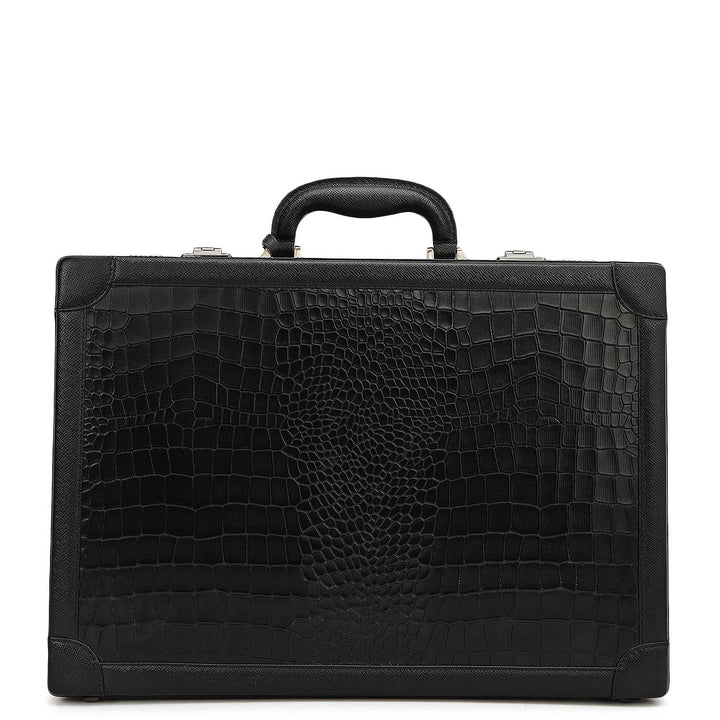 Croco Leather Brief Case - Black