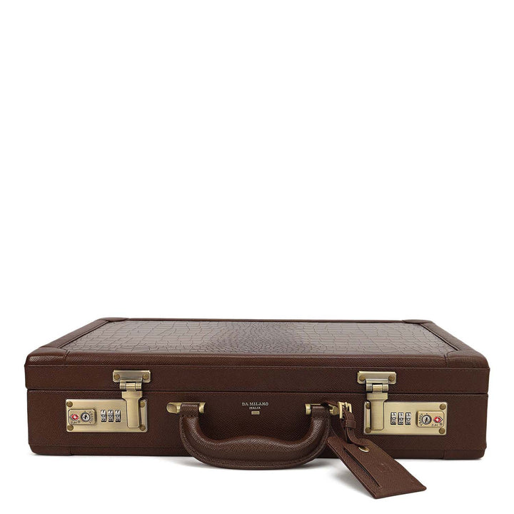 Croco Leather Brief Case - Walnut