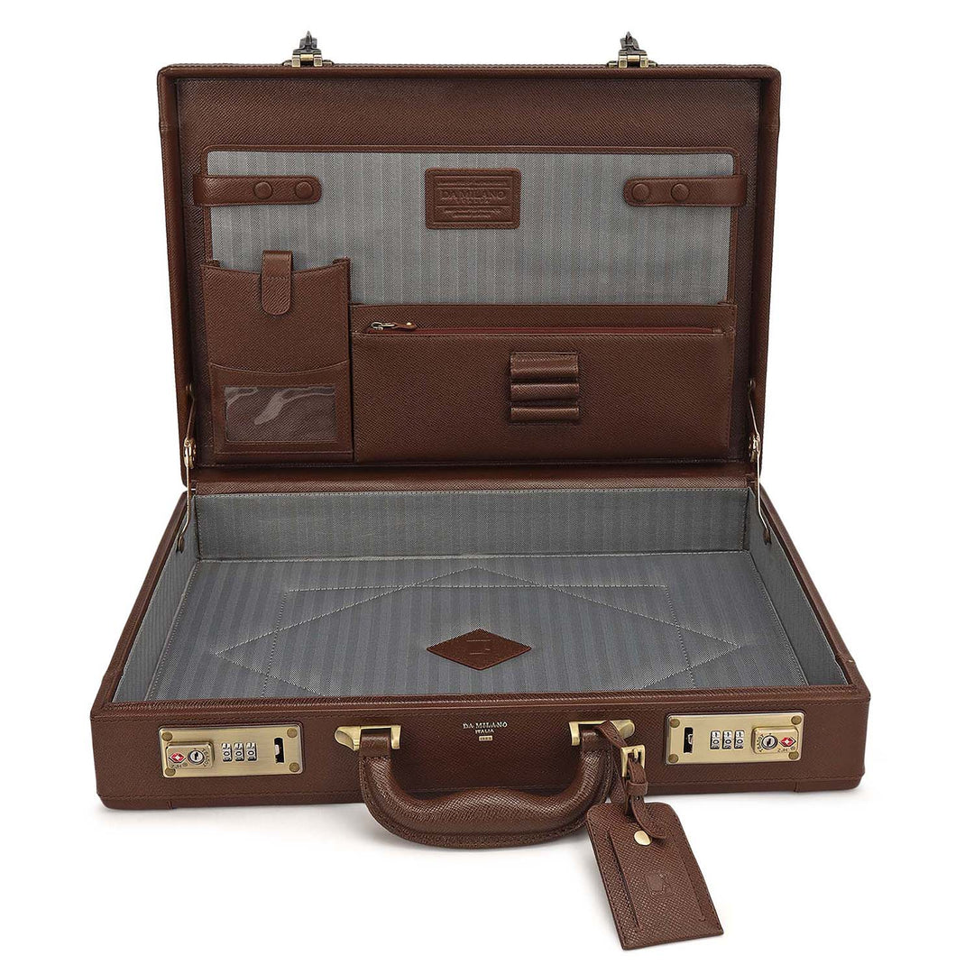 Croco Leather Brief Case - Walnut