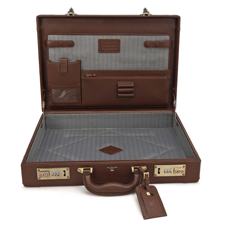Croco Leather Brief Case - Walnut