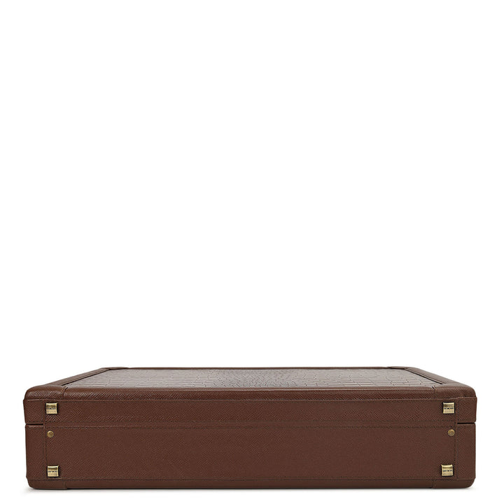 Croco Leather Brief Case - Walnut
