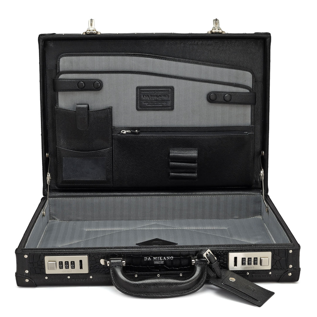 Croco Leather Briefcase - Black