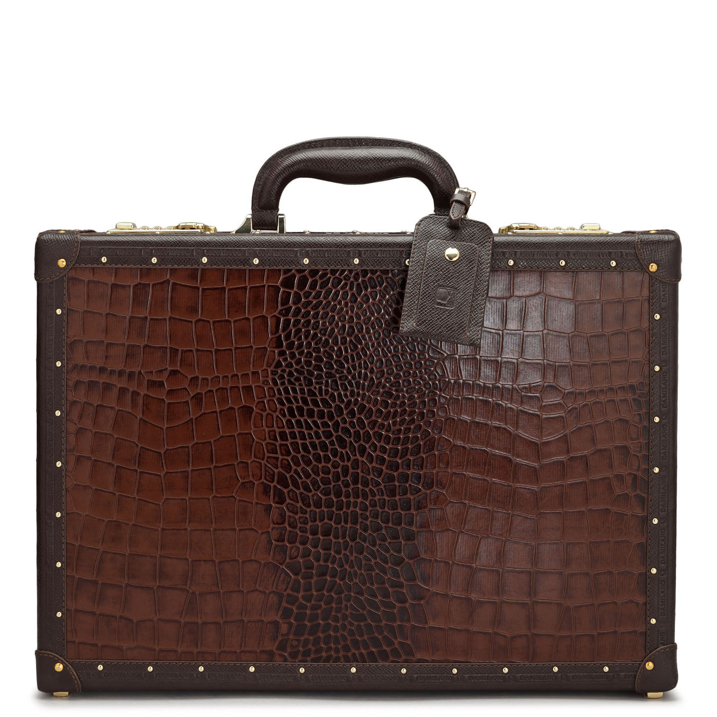 Croco Leather Brief Case - Brown