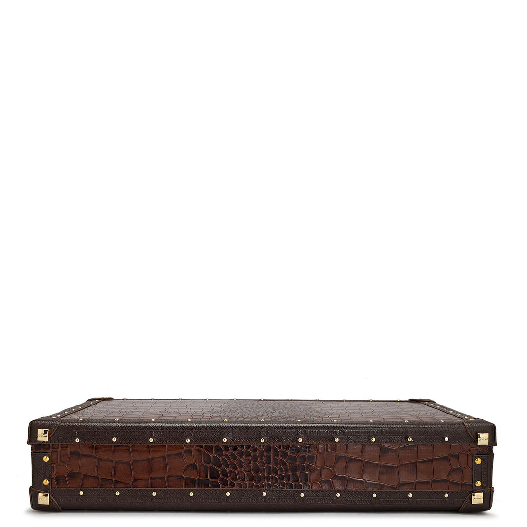 Croco Leather Briefcase - Brown