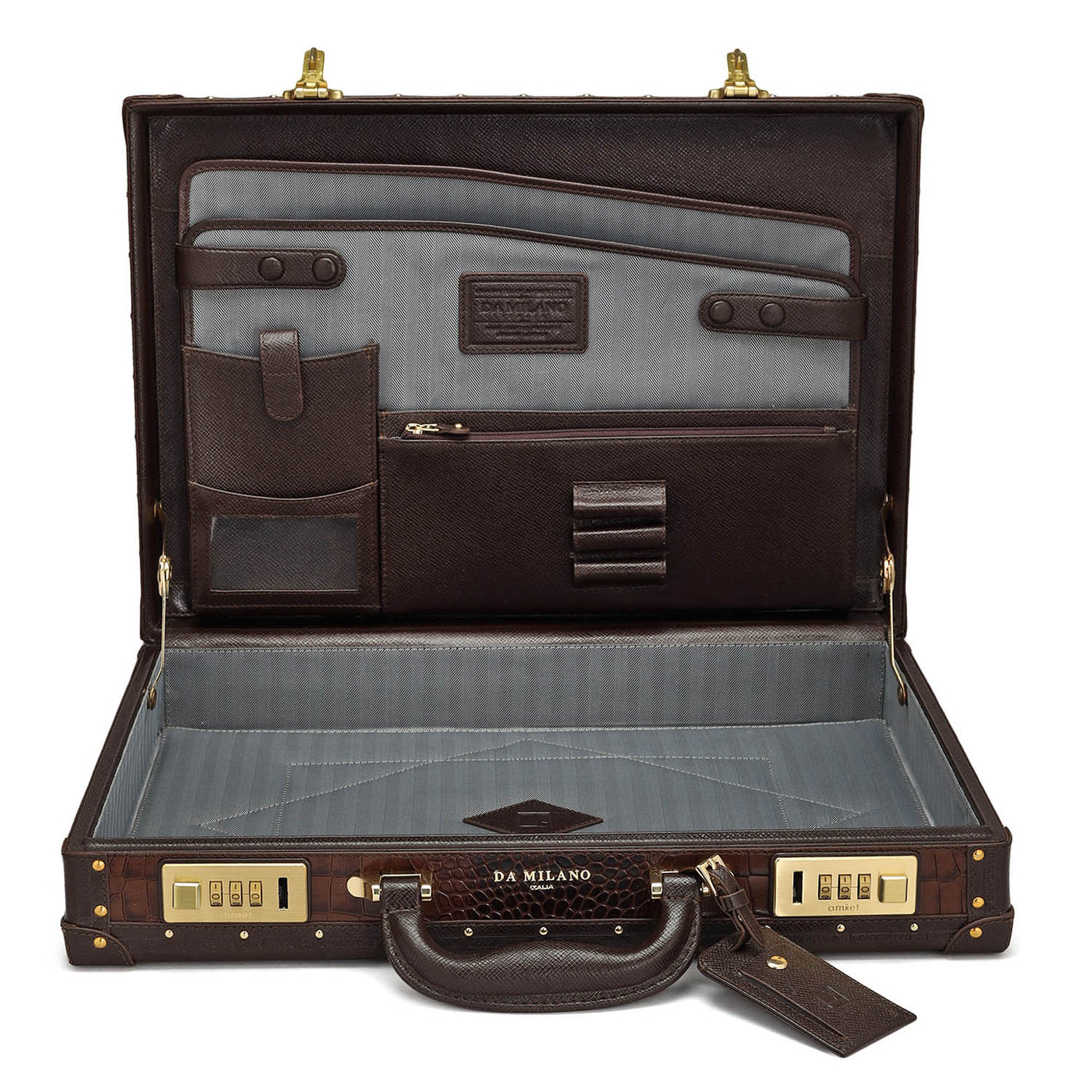 Croco Leather Brief Case - Brown