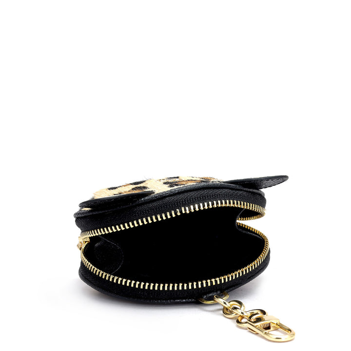 Fur Franzy Leather Bag Hanging - Beige & Black