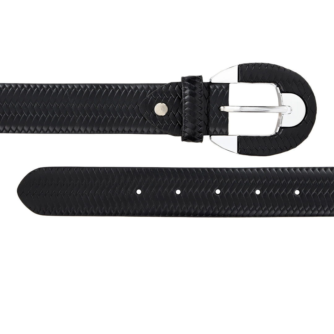Casual Mat-Emboss Leather Ladies Belt-Black