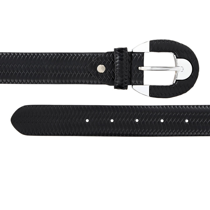 Casual Mat-Emboss Leather Ladies Belt-Black