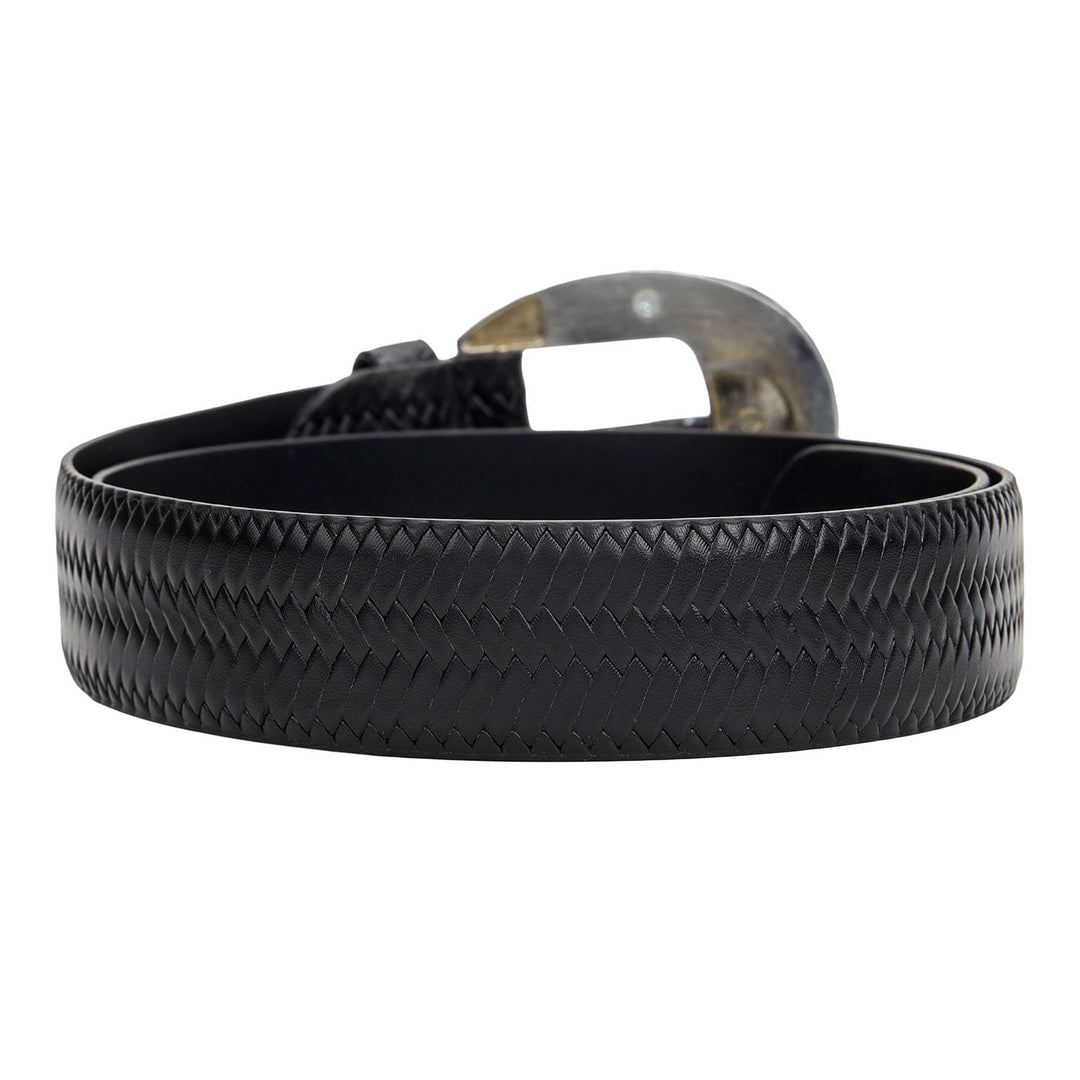 Casual Mat-Emboss Leather Ladies Belt-Black