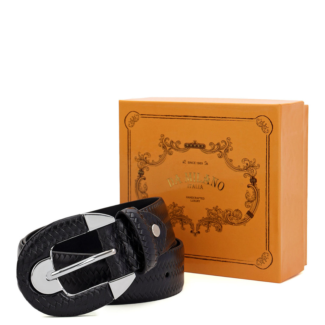 Casual Mat-Emboss Leather Ladies Belt-Black