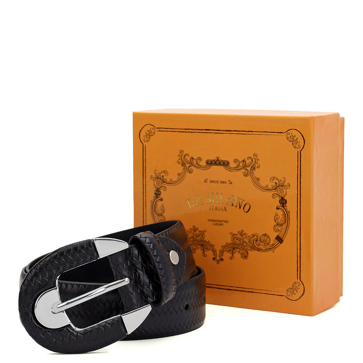 Casual Mat-Emboss Leather Ladies Belt-Black