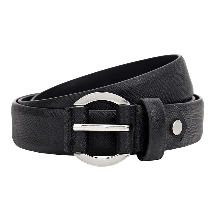 Formal Saffiano Leather Ladies Belt-Black