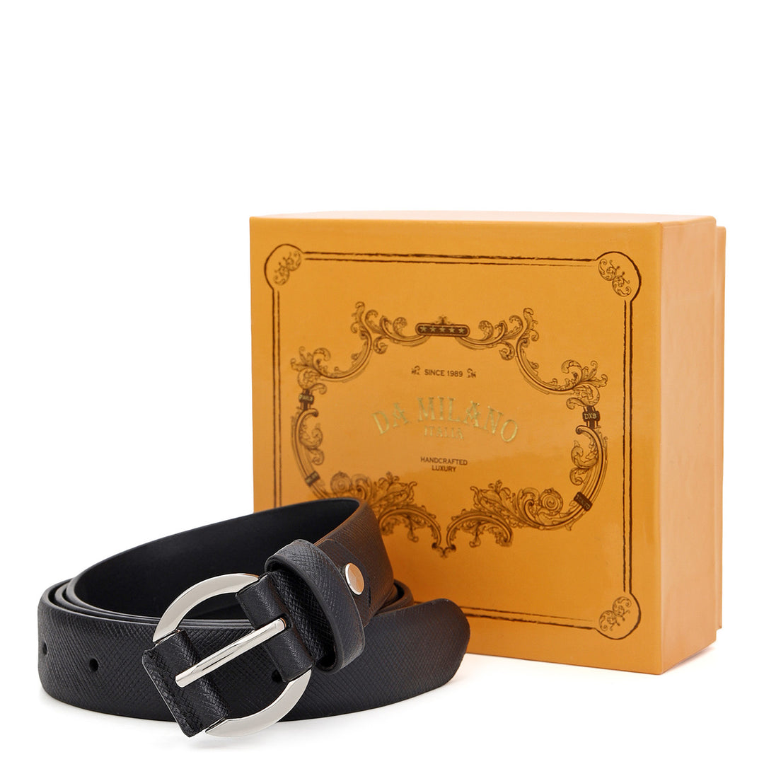Formal Saffiano Leather Ladies Belt-Black