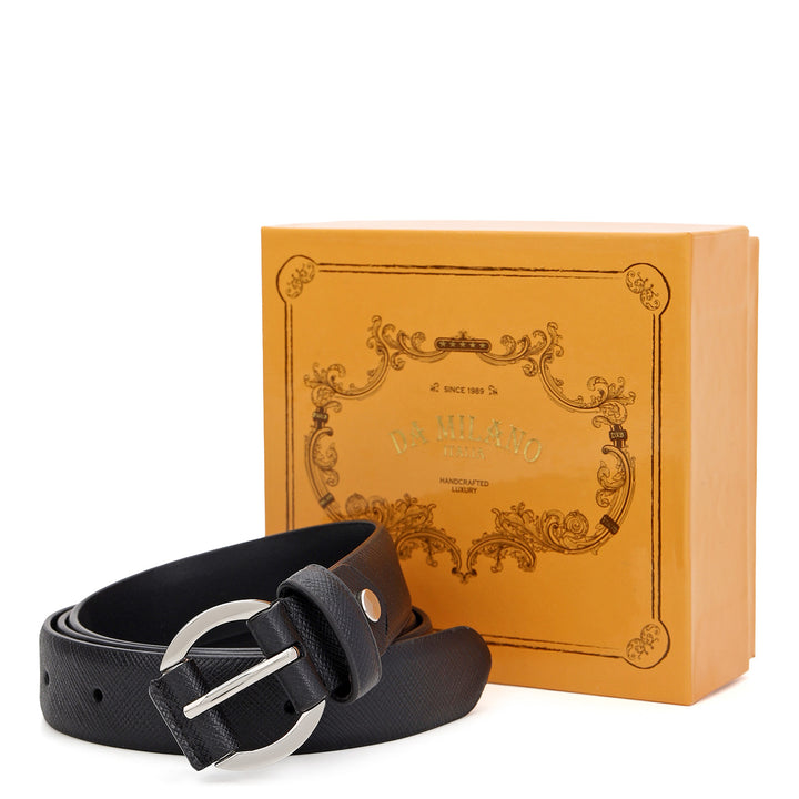 Formal Saffiano Leather Ladies Belt-Black