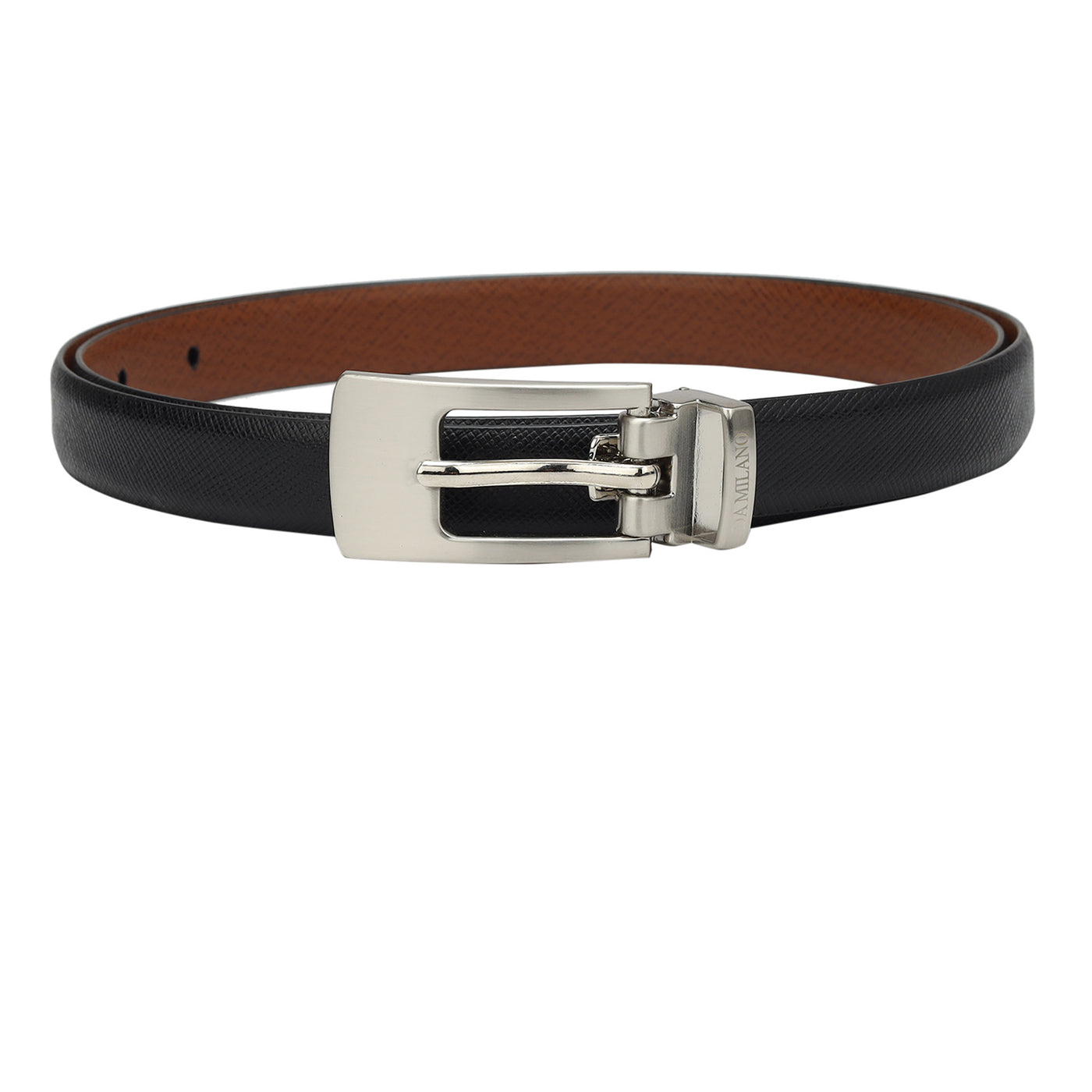 Formal Saffiano Leather Ladies Belt - Black & Cognac