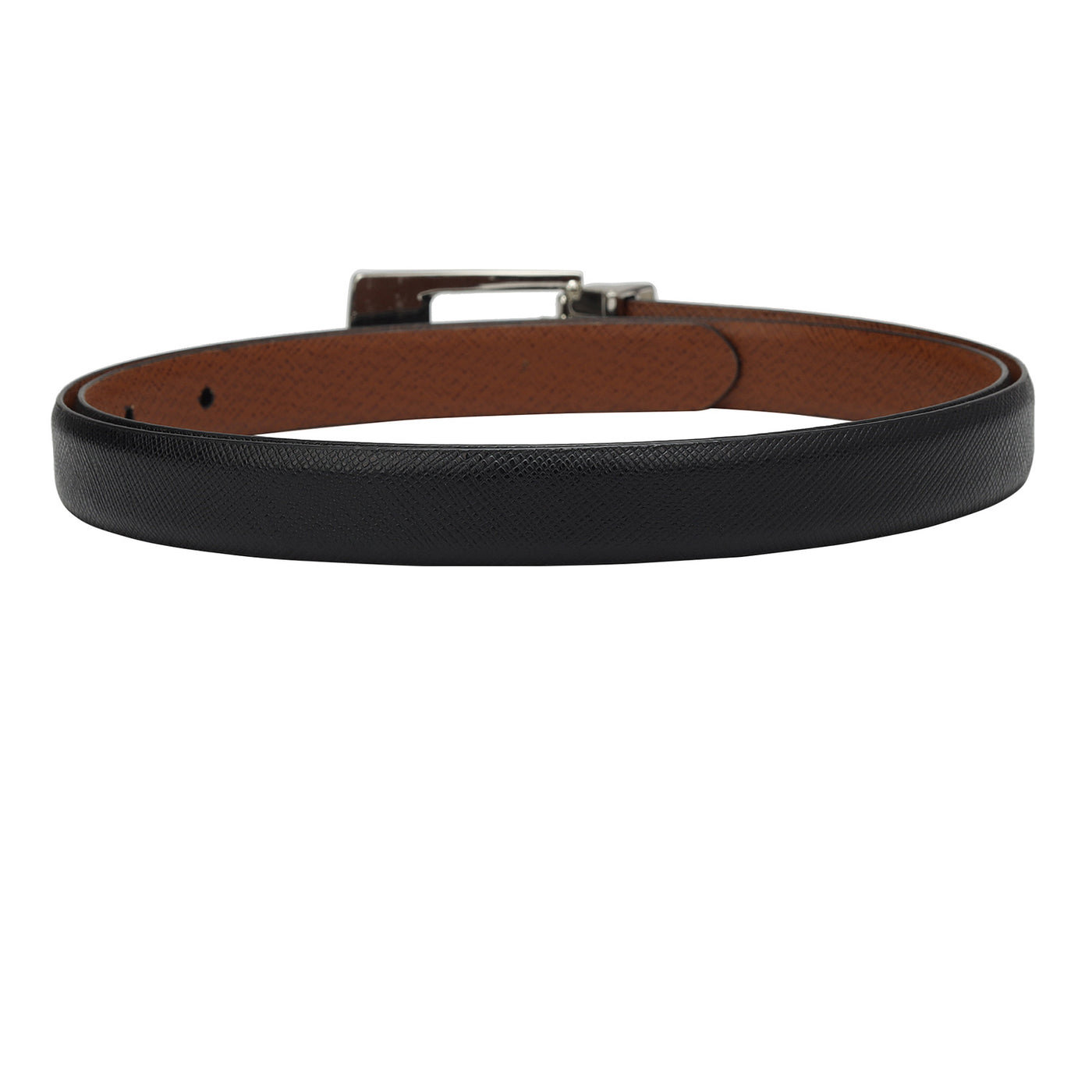 Formal Saffiano Leather Ladies Belt - Black & Cognac