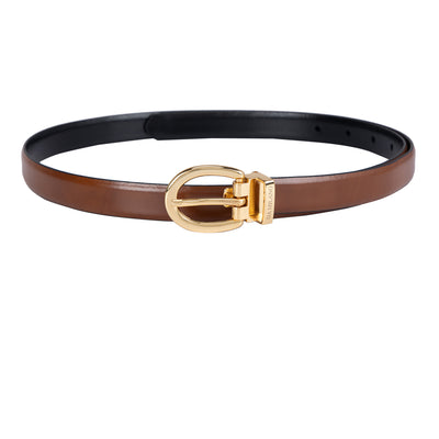 Formal Plain Leather Ladies Belt - Cognac