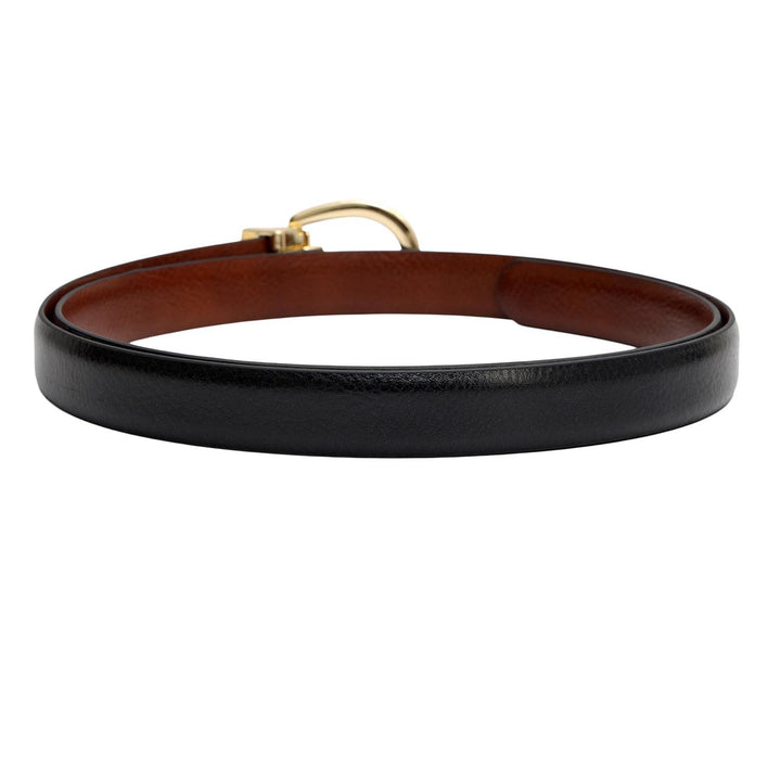 Formal Wax Leather Ladies Belt - Black & Cognac