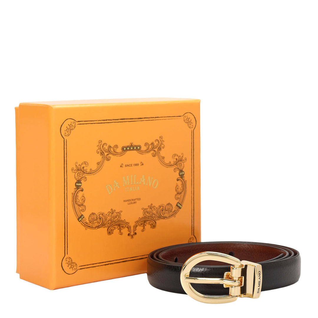Formal Wax Leather Ladies Belt - Black & Cognac