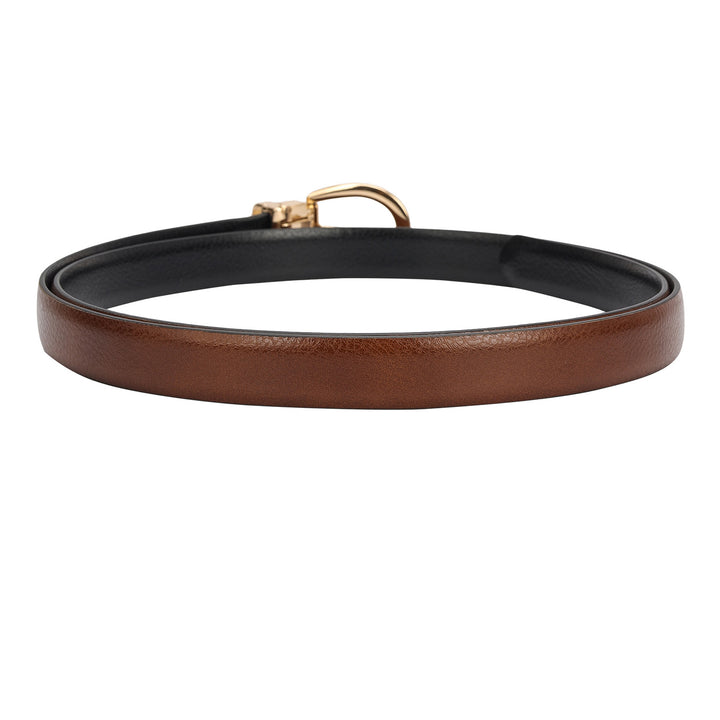 Casual Wax Leather Ladies Belt - Cognac & Black