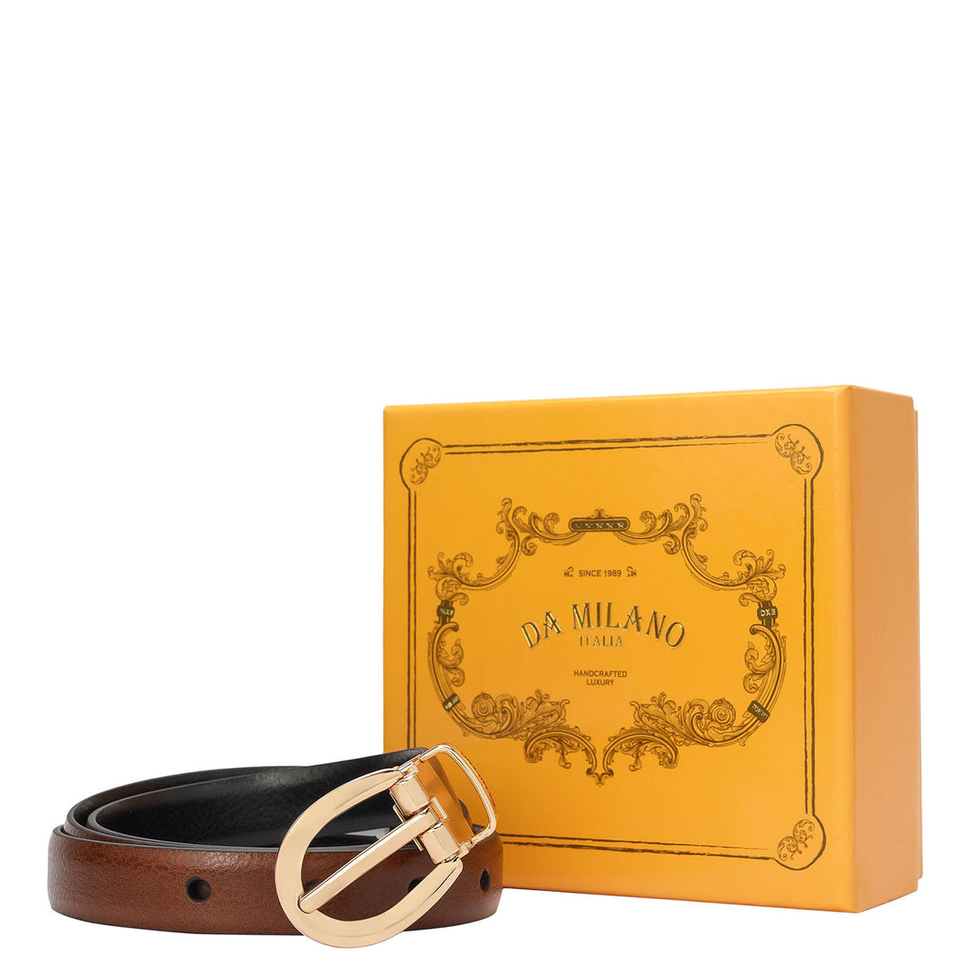 Formal Wax Leather Ladies Belt Cognac & Black