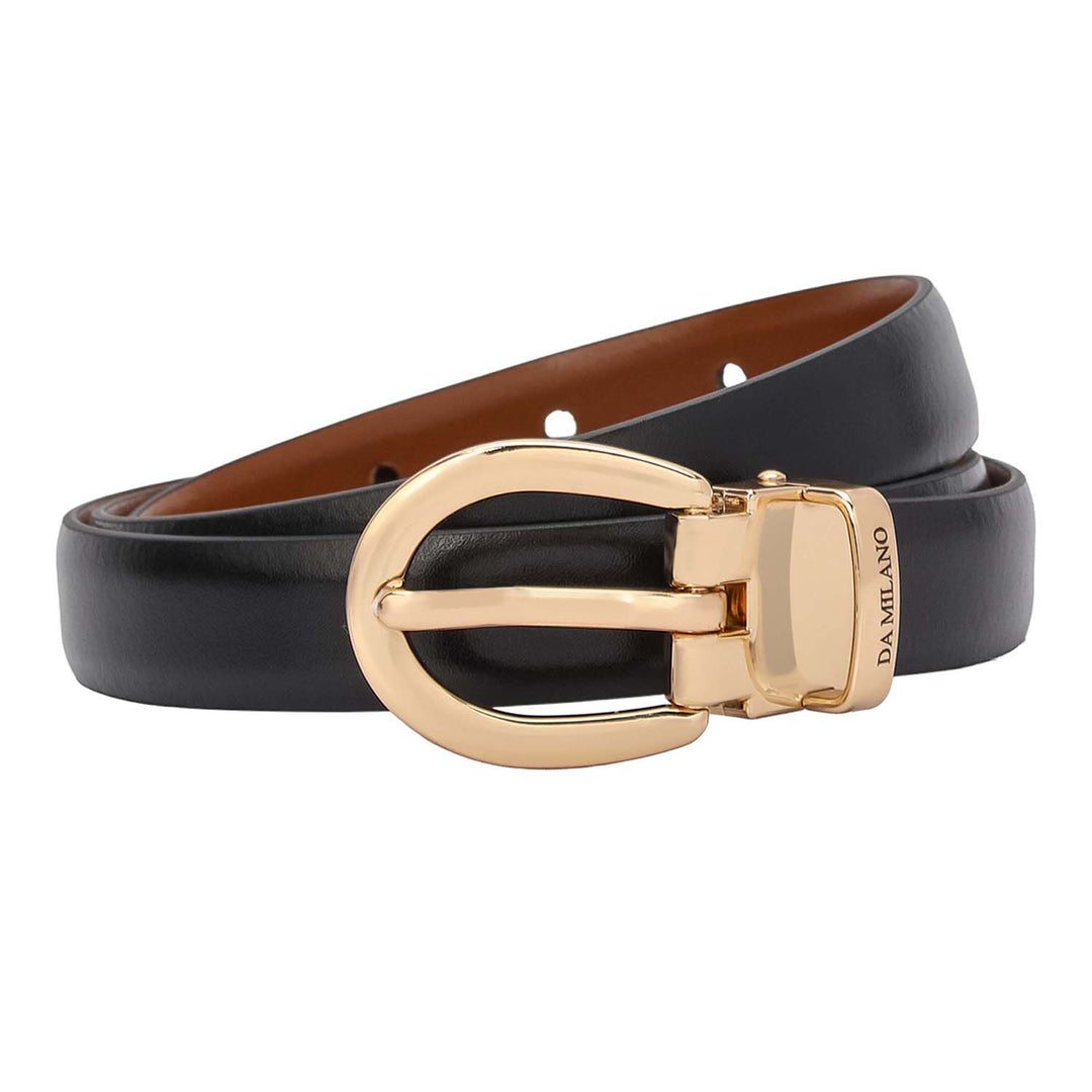 Formal Plain Leather Ladies Belt - Black & Cognac