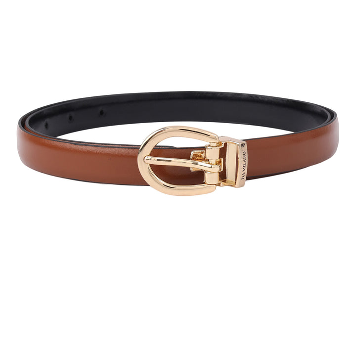 Casual Plain Leather Ladies Belt - Cognac & Black