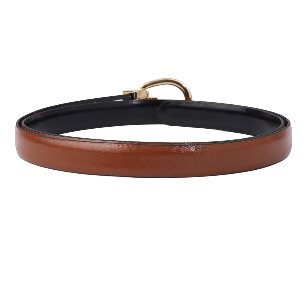 Casual Plain Leather Ladies Belt - Cognac & Black